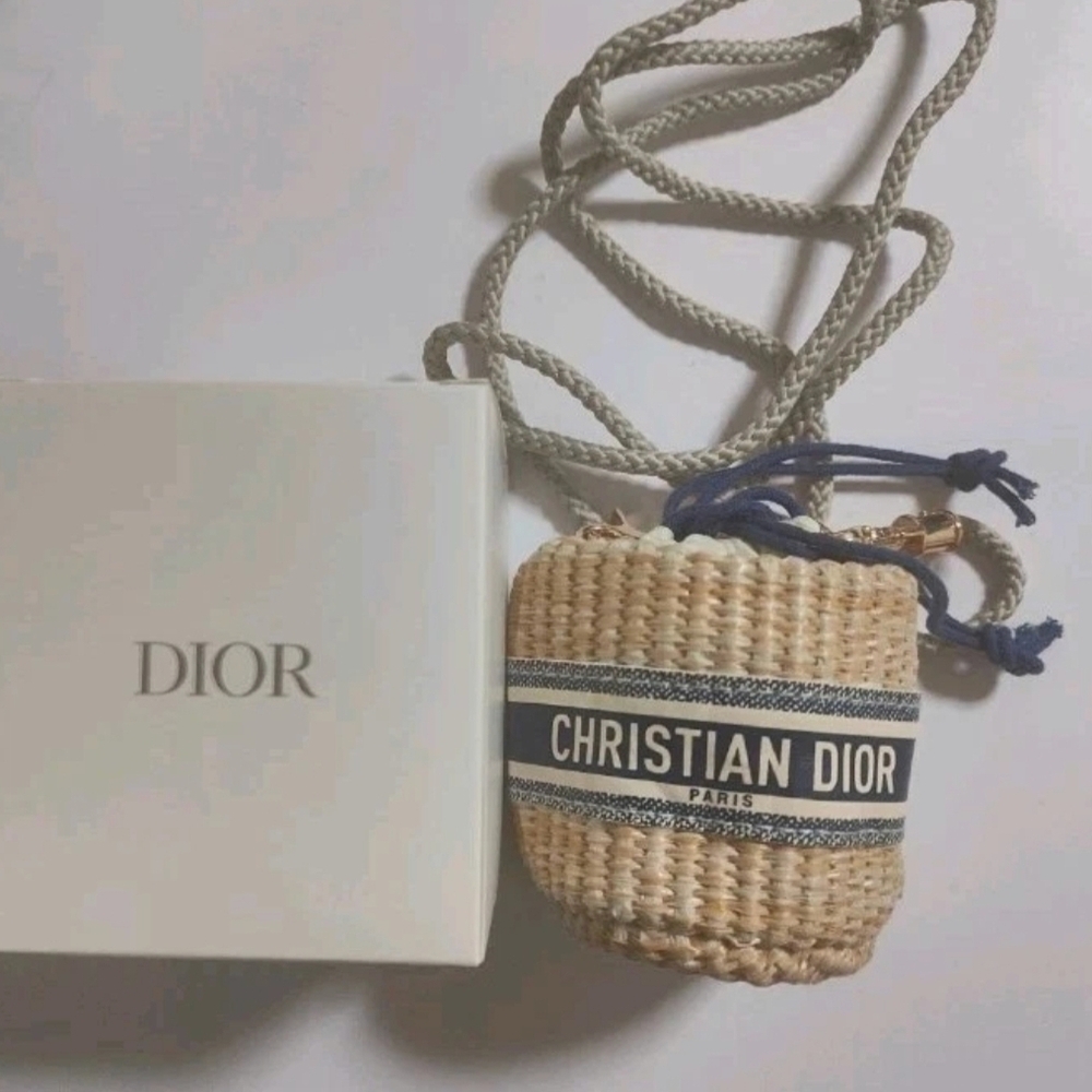 Dior Woven Beige and Navy Key & Card Holder